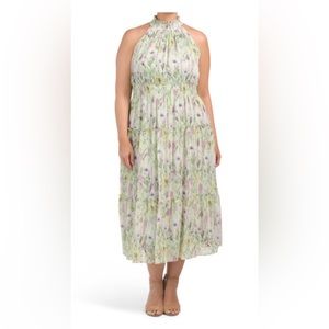 Smock waist halter flower print women dress size 10